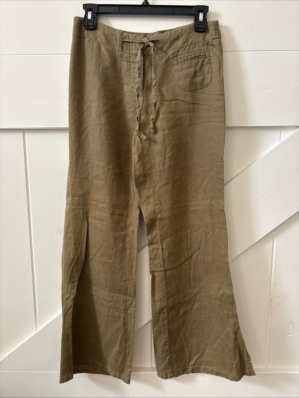 Express Womens Olive Green 100% Linen Wide Leg Drawstring Button Fly Pants